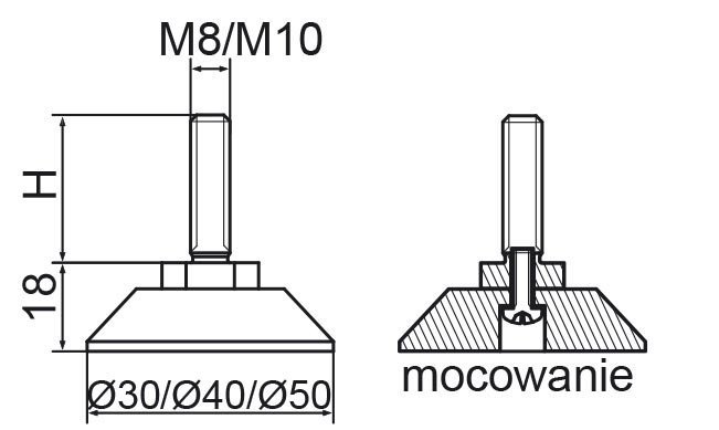 Stopka regulacyjno-obrotowa skręcana fi30 - M8x30 - 100 sztuk