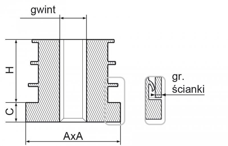 Wkładka gwintowana 40x40mm M8 ść.1,5-2,0 - 10 sztuk