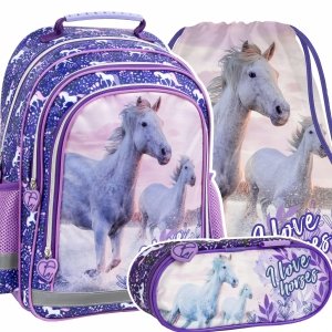 ZESTAW 3 el. Plecak szkolny I Love Horses KONIE (PL15BKO25SET3CZ)
