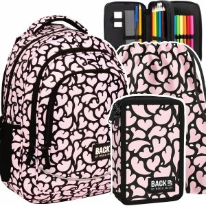 ZESTAW 3 el. Plecak szkolny młodzieżowy BackUP 26 L pastelowe serca, NUDE HEARTS (PLB6X37SET3CZ)