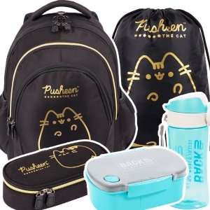 ZESTAW 5 el. Plecak szkolny młodzieżowy St.Right PUSHEEN GOLD Kot Kotek BP6 (63154SET5CZ)