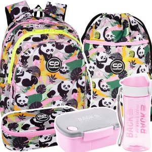 ZESTAW 5 el. Plecak wczesnoszkolny CoolPack JERRY 21 L pandy, PANDA GANG (F029829SET5CZ)