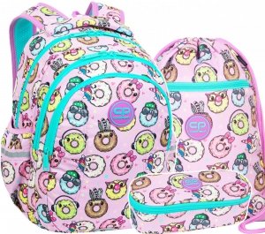 ZESTAW 3 el. Plecak wczesnoszkolny CoolPack JOY S 21L pączki, HAPPY DONUTS (F048665SET3CZ)