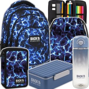 ZESTAW 5 el. Plecak szkolny młodzieżowy BackUP 26 L niebieskie wzory, SKY WATER (PLB6A47SET5CZ)