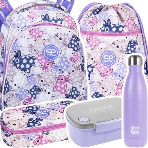 ZESTAW 5 el. Tornister Plecak CoolPack TURTLE  25 L króliczki, WHITE BUNNY (F015833SET5CZ)