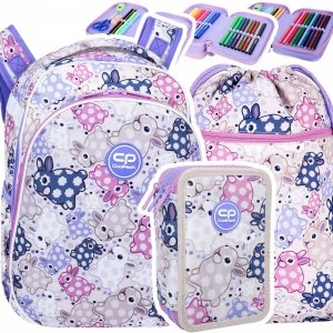 ZESTAW 3 el. Tornister Plecak CoolPack TURTLE  25 L króliczki, WHITE BUNNY (F015833SET3CZ)