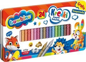Kredki BAMBINO 24 kolory w metalowym pudełku + TEMPERÓWKA (69590)