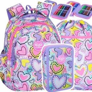 ZESTAW 3 el. Plecak wczesnoszkolny CoolPack JERRY 21 L serca, PASTEL HEARTS (F029832SET3CZ)