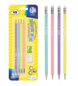 Ołówek pastelowy z gumką i miarką 4 szt ASTRA + temperówka (206120007)