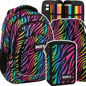 ZESTAW 3 el. Plecak szkolny młodzieżowy BackUP 26 L KOLOROWA ZEBRA  (PLB6A35SET3CZ)