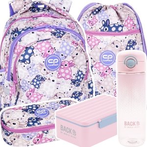 ZESTAW 5 el. Plecak wczesnoszkolny CoolPack JERRY 21 L króliczki, WHITE BUNNY (F029833SET5CZ)