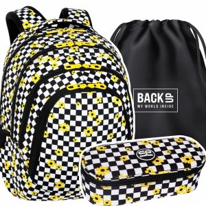 ZESTAW 3 el. Plecak CoolPack DRAFTER 28 L kwiatki, CHESS FLOW (F010745SET3CZ)