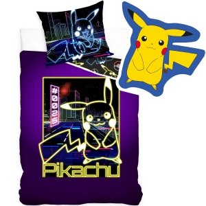 ZESTAW 2 el. Pościel bawełniana POKEMON PIKACHU 160 x 200 cm PIKACZU + PODUSZKA (POK147823SET2CZ)