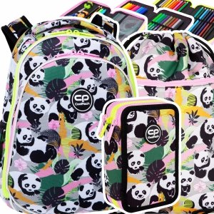 ZESTAW 3 el. Tornister Plecak CoolPack TURTLE  25 L pandy, PANDA GANG (F015829SET3CZ)