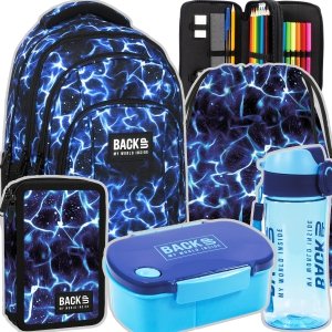 ZESTAW 5 el. Plecak szkolny młodzieżowy BackUP 26 L niebieskie wzory, SKY WATER (PLB6A47SET5CZ)