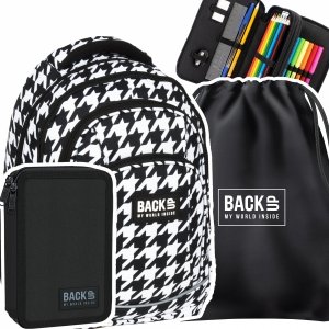 ZESTAW 3 el. Plecak szkolny młodzieżowy BackUP 26 L pepitka, CLASSY (PLB6A17SET3CZ)