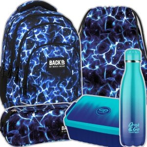 ZESTAW 5 el. Plecak szkolny młodzieżowy BackUP 26 L niebieskie wzory, SKY WATER (PLB6A47SET5CZ)