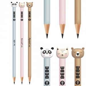 3x Ołówek ze zwierzakiem KOTEK PANDA MIŚ HB INTERDRUK B&B ANIMAL PASTEL (49170SET3CZ)