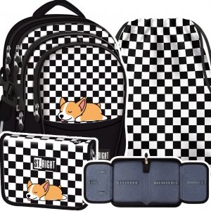 ZESTAW 3 el. Plecak szkolny młodzieżowy ST.RIGHT piesek, SLEEPY CORGI BP1 (64359SET3CZ)