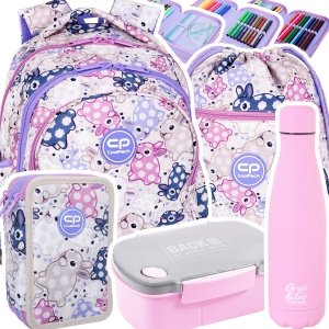 ZESTAW 5 el. Plecak wczesnoszkolny CoolPack JERRY 21 L króliczki, WHITE BUNNY (F029833SET5CZ)