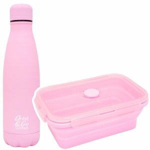 Zestaw bidon i śniadaniówka Drink&Go butelka termiczna CoolPack 500ml pastel, POWDER PINK (Z04647+Z12647)