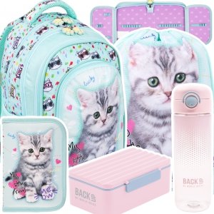 ZESTAW 5 el. Plecak wczesnoszkolny ST.RIGHT My Little Friend MINT KITTY Kotek BPL-58 (68760SET5CZ)