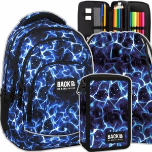 ZESTAW 3 el. Plecak szkolny młodzieżowy BackUP 26 L niebieskie wzory, SKY WATER (PLB6A47SET3CZ)