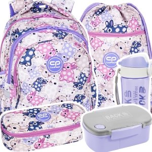 ZESTAW 5 el. Plecak wczesnoszkolny CoolPack JERRY 21 L króliczki, WHITE BUNNY (F029833SET5CZ)