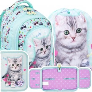 ZESTAW 3 el. Plecak wczesnoszkolny ST.RIGHT My Little Friend MINT KITTY Kotek BPL-58 (68760SET3CZ)