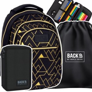 ZESTAW 3 el. Plecak szkolny młodzieżowy BackUP 26 L złote wzory, GEOMETRIC GOLD (PLB6O23SET3CZ)