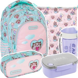 ZESTAW 5 el. Plecak wczesnoszkolny 16 L ASTRABAG pastelowy kotek, KITTY'S WORLD (502024001SET5CZ)