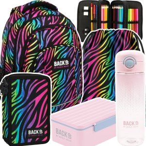 ZESTAW 5 el. Plecak szkolny młodzieżowy BackUP 26 L KOLOROWA ZEBRA (PLB6A35SET5CZ)