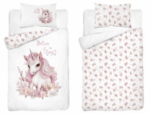 Pościel UNICORN Jednorożec komplet pościeli MAYA MOO 90x120 cm RÓŻOWA (5001B)