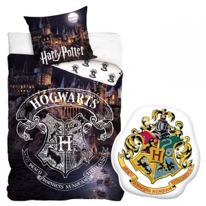 ZESTAW 2 el. Pościel bawełniana 160 x 200 cm + PODUSZKA Harry Potter HOGWART (HP183016BSET2CZ)