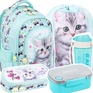 ZESTAW 5 el. Plecak wczesnoszkolny ST.RIGHT My Little Friend MINT KITTY Kotek BPL-58 (68760SET5CZ)