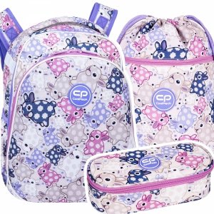 ZESTAW 3 el. Tornister Plecak CoolPack TURTLE  25 L króliczki, WHITE BUNNY (F015833SET3CZ)