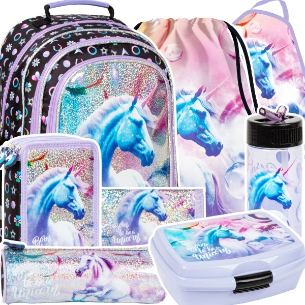 ZESTAW 8 el. Plecak szkolny UNICORN Jednorożec (PL15BJR15SET8CZ)