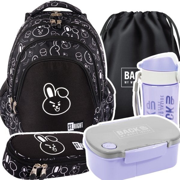 ZESTAW 5 el. Plecak szkolny młodzieżowy ST.RIGHT K-pop Cooky, CLEVER BUNNY BP6 (65554SET5CZ)
