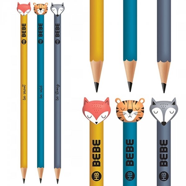 3x Ołówek ze zwierzakiem HB INTERDRUK B&amp;B ANIMAL (12907SET3CZ)