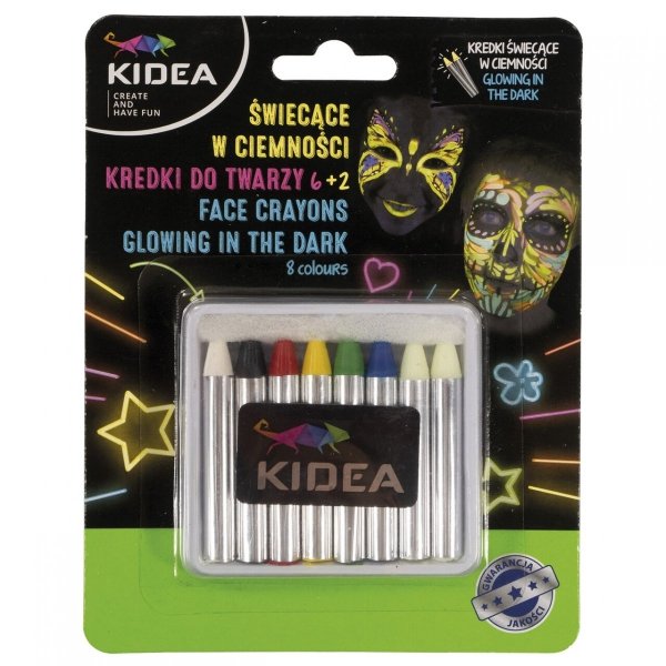 Kredki do malowania twarzy świecące w ciemności 8  kolorów KIDEA (KDT8SKA)