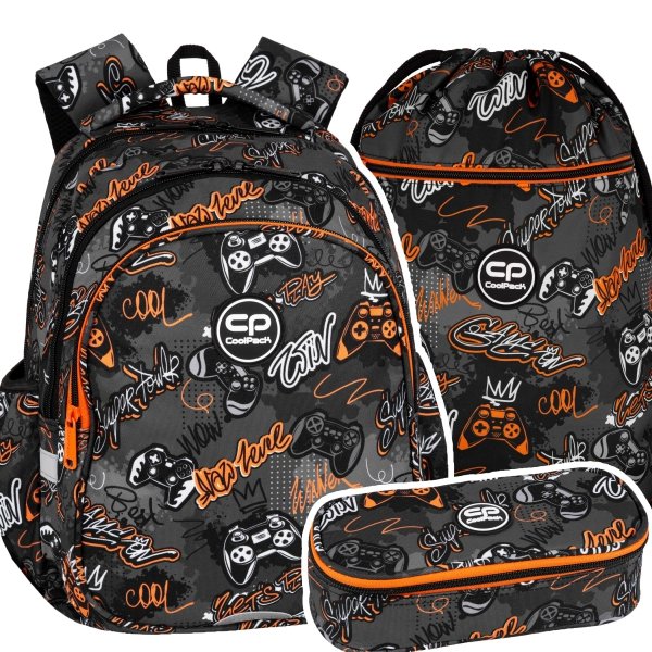 ZESTAW 3 el. Plecak wczesnoszkolny CoolPack JERRY 21 L pady, GAMER (F029827SET3CZ)