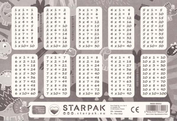 Plan lekcji z tabliczką mnożenia Dinozaury STARPAK (494352)