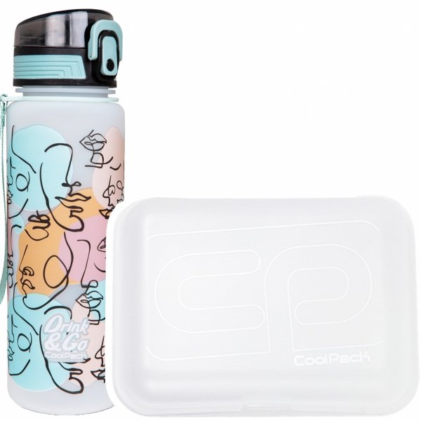 Zestaw bidon i śniadaniówka CoolPack BRISK twarze, ART DECO 600 ml (Z16576+93491CP)