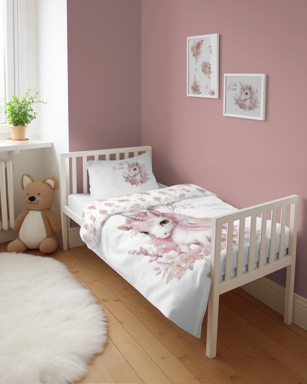 Pościel UNICORN Jednorożec komplet pościeli MAYA MOO 90x120 cm RÓŻOWA (5001B)