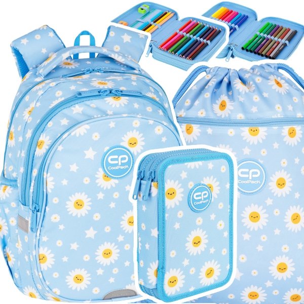 ZESTAW 3 el. Plecak wczesnoszkolny CoolPack JERRY 21 L stokrotki, DAISY SUN (F029834SET3CZ)