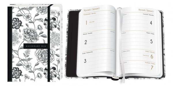 Kalendarz książkowy A6 KWIATY BOTANIC Black 192 strony 2024 (38112)