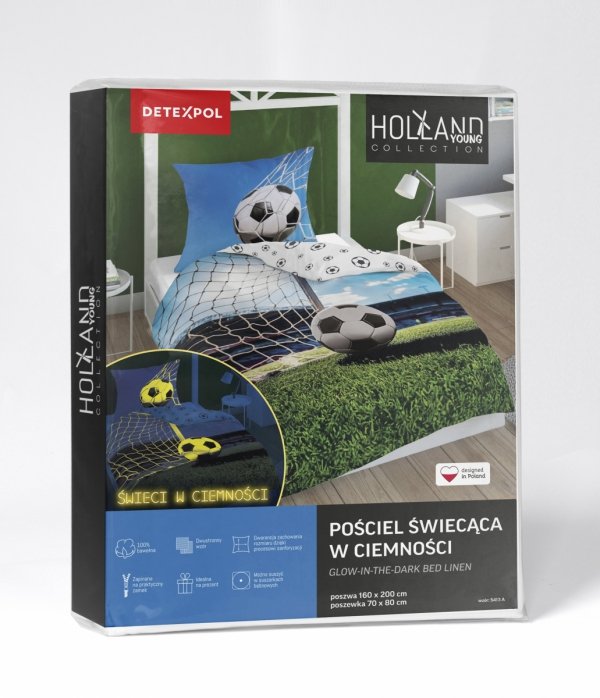 Pościel świecąca w ciemności FOOTBALL Piłka nożna 160 x 200 cm (5413A)