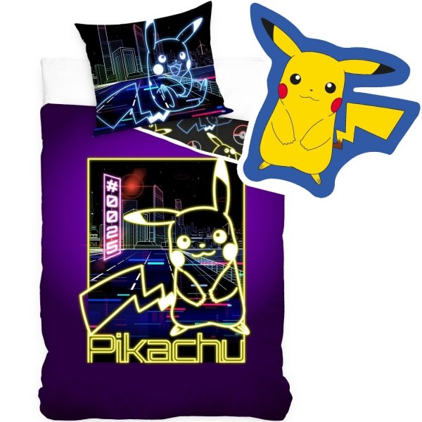 ZESTAW 2 el. Pościel bawełniana POKEMON PIKACHU 160 x 200 cm PIKACZU + PODUSZKA (POK147823SET2CZ)