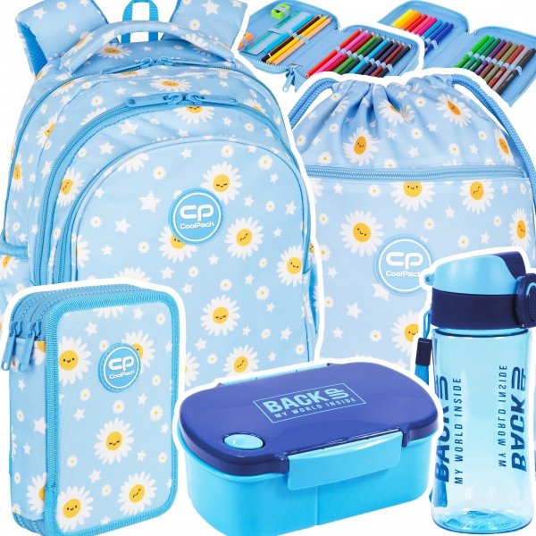 ZESTAW 5 el. Plecak wczesnoszkolny CoolPack JERRY 21 L stokrotki, DAISY SUN (F029834SET5CZ)