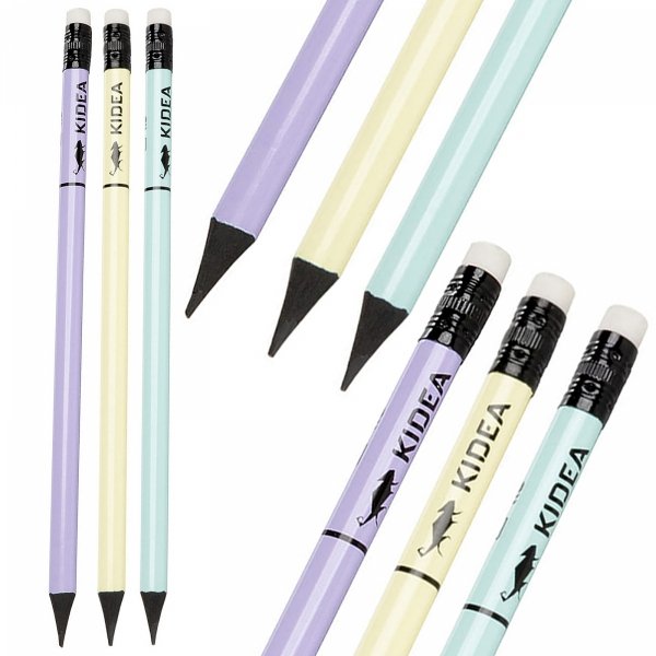 3x Ołówek premium z gumką HB PASTEL Pastelowy mix Kidea (OPKA)